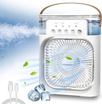 No Brand Ventilador Humidificador Con Funci&oacute;n De Vapor, Ventilador De Mesa, Ventilador De Mano Silencioso, Tres Velocidades De Viento, Iluminaci&oacute;n Led, Compact