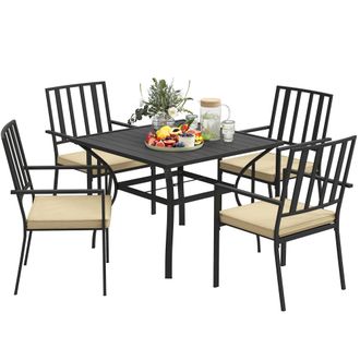 OUTSUNNY Garden Dining Set W/ 4 Stackable Cushioned Chairs And Metal Top Table | TJ Hughes