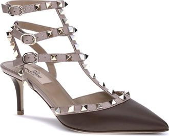 Valentino Garavani Womens Rockstud Pumps Light Coffee-Poudre Calf Leather Bos Taurus Coffee/poudre High Heel Shoes