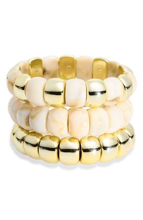 Panacea Set of 3 Beaded Resin Stretch Bracelets in Ivory at Nordstrom