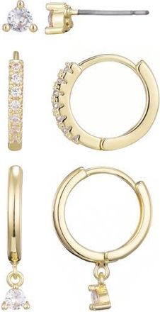 Adornia Set of 3 Cubic Zirconia Stud & Huggie Hoop Earrings in Gold at Nordstrom Rack