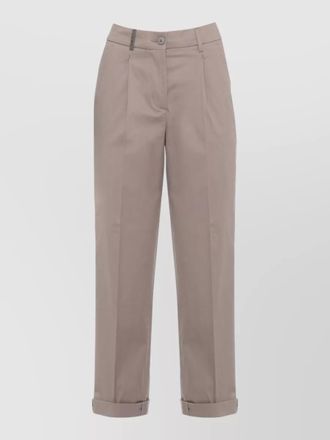 PESERICO pleated front cotton trousers side detail