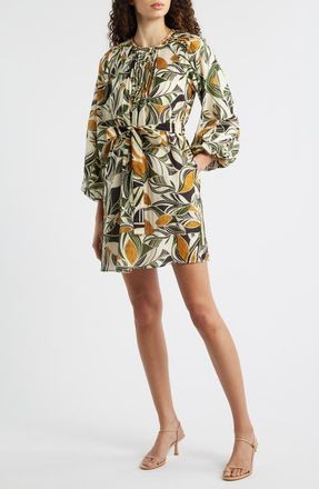 Ciebon Print Long Sleeve Pintuck Minidress in Cream Multi at Nordstrom, Size X-Small