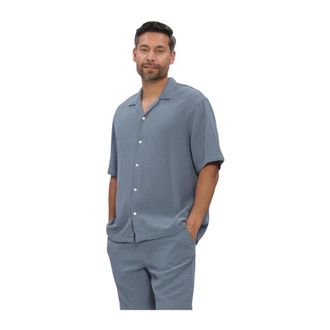 Selected Slhrlxcal SS Shirt Resort - Heren - Overhemden - Blauw - Maat: M Katoen
