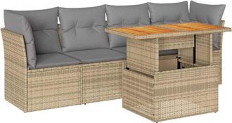 vidaXL Vidaxl - Juego De Sof&aacute;s Jard&iacute;n Con Cojines 5 Pzas Rat&aacute;n Sint&eacute;tico Beige