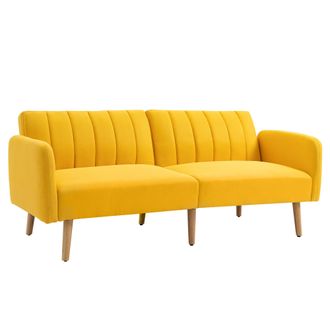 HOMCOM Sof&aacute; Cama De 2 Plazas Tela Con Respaldo Ajustable En 3 Posiciones Y Patas De Madera Sof&aacute; Doble Convertible En Cama Para Sal&oacute;n Oficina 173x75x73 Cm
