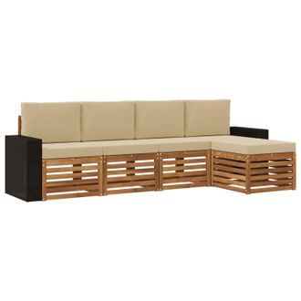 vidaXL Conjunto De Sof&aacute;s De Exterior Con Coj&iacute;n 5 Pcs Natural Y Beige Vidaxl