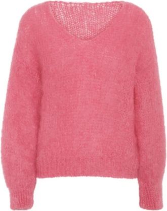 Americandreams Milana LS Mohair Knit - Dames - V-hals truien - Roze - M - Wol - Truien & Vesten