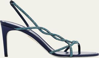Rene Caovilla Satin Braided-Strap Sandals with Strass Detailing