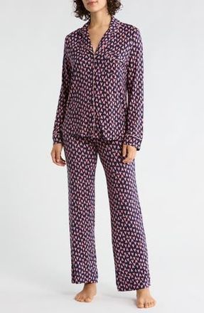 Nordstrom Rack Tranquility Long Sleeve Shirt & Pants Pajamas in Navy- Pink Painted Hearts at Nordstrom Rack, Size X-Small