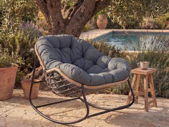 Vente-Unique Poltrona a dondolo da giardino in acciaio Naturale chiaro e cuscino antracite - ZAMY di MYLIA