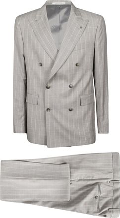 Tagliatore Light Grey Pinstripes Double Breasted Suit