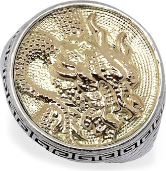Samuel B. 18k Gold & Sterling Silver Two-Tone Dragon Medallion Ring in Silver And Gold at Nordstrom Rack, Size 10