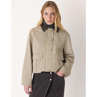 Whistles Casual Contrast Collar Jacket in Taupe at Nordstrom, Size 10