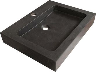 Marcel Breuer Lava wastafel - 60x46x10cm - 1 wasbak - 1 kraangat - natuursteen - basalt antraciet