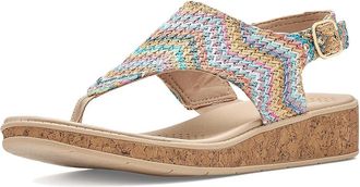 Life Stride Beachy Thong Sandals Womens Wedge Shoes Beige Stripe : 7.5 W (C), Synthetic