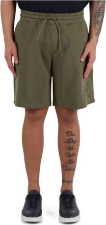 John Richmond Fleece Bermuda Shorts met reli&euml;flogo - Heren - Korte Broeken - Groen - M - Katoen - Korte Broeken