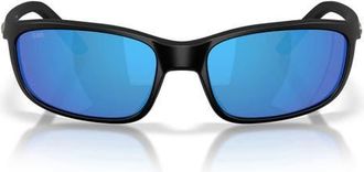 Costa Brine II 59mm Polarized Rectangular Sunglasses in Matte Black /Blue Mirror 580G at Nordstrom