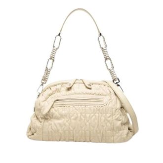 Dior Pre-owned Quilted Lambskin Satchel - Dames - Vintage Schoudertas - Beige - ONE Size - Leer - Vintage