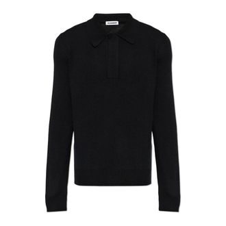 Jil Sander V-neck Knitwear, male, Black, Size: XL Wool Turtleneck