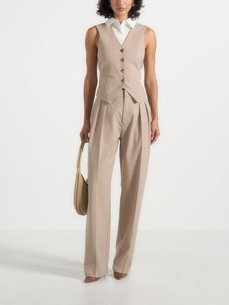Mani&egrave;re De Voir Irene Collar Detail Cinched Suit Vest in Beige/white at Nordstrom, Size 10