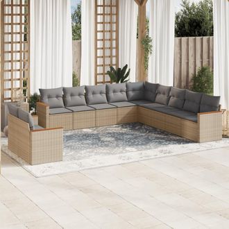 vidaXL Juego De Sof&aacute;s Jard&iacute;n Con Cojines Beige Mezcla 11 Pzas Rat&aacute;n Pe Vidaxl