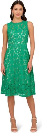 Adrianna Papell Midi Dress Womens Green Floral Lace Detail Sleeveless KFC1144