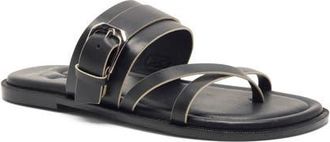 Free People Belted Cross Strap Slide Sandal in Black Tide Leather at Nordstrom, Size 7.5