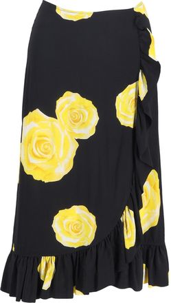 Ganni Ganni Floral Printed Midi ruffled Skirt in Black Silk