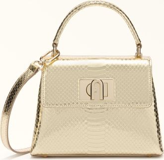 Furla 1927 Top Handle Mini Color Gold Gold Leather With Python Whips Lame Print Woman