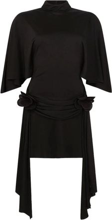 DAVID KOMA Mini-jurk met kanten roos en gedrapeerde mouwen - Dames - Feestkleedjes - Zwart - M - Polyester - Kleedjes
