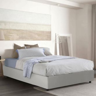 Dmora Dmora - Cama Matrimonial Dguid, Cama Contenedor Con Tapizado En Ecopiel, 100% Made In Italy, Apertura Frontal, Adecuado Para Colch&oacute;n 160x190 Cm, Blanc