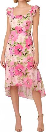 Adrianna Papell Printed Midi Dress In Pink Multi