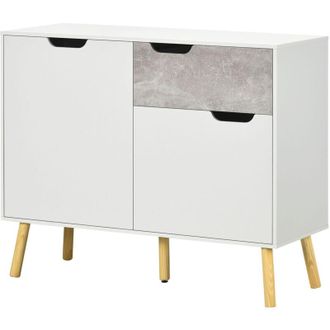 HOMCOM Credenza Moderna a 2 Armadietti con Cassetto in Truciolato Legno di Pino - Homcom