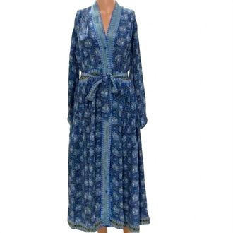D'Ascoli Womens Morocco Silk Crepe Midi Sun Dress In Blue Print