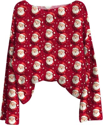 Generic Christmas Jumper Womens Funny Snowflake Reindeer Print Sweater Tops Causal Boxing Day Jumper Oversize Winter Lounge Jumpers Fashion Xmas Outwear for H