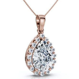 Pompeii3 Certified 3.40Ct Pear Shape Diamond Halo Dangle Penadnt 14k Gold Lab Grown 1
