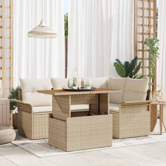 vidaXL Conjunto De Sof&aacute; De Jard&iacute;n 5 Pcs Beige Polirat&aacute;n Vidaxl