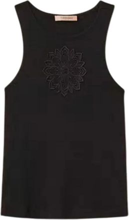 Twinset Canotta con ricamo floreale - Dames - Tops zonder mouwen - Zwart - XL - Katoen - Tops