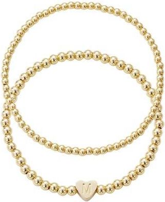 Adornia Initial Heart Charm Beaded Chain Bracelet Set in Gold-M at Nordstrom Rack
