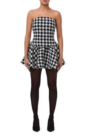 Naked Wardrobe Houndstooth Check Tweed Strapless Minidress in Houndstooth Black/White at Nordstrom Rack, Size X-Small