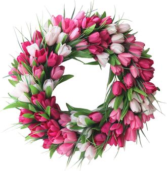 OEM Corona De Tulipanes Artificiales, 45 Cm, Rosa, Estilo R&uacute;stico, Para Puertas, Paredes O Ventanas De Interior/exterior