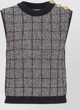 Balmain checked tweed tank top crew neck buttons