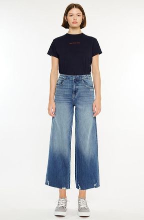 Kancan Shelly High Rise Cropped Wide Leg Jeans in Medium Wash at Nordstrom, Size 25