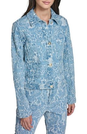 Karl Lagerfeld Floral Jacquard Denim Jacket in Sky Blue at Nordstrom, Size X-Large