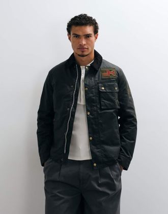 Barbour giacca cerata Workers con badge, verde salvia