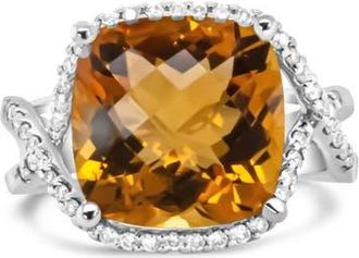 House of Brilliance 14K Gold Citrine Gemstone & 1/3 Cttw Diamond Ring in White at Nordstrom