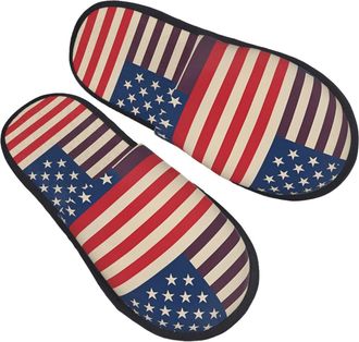 Generic House Slippers American Flags Soft Cotton Slippers Portable House Shoes For Women Bedroom Travel L