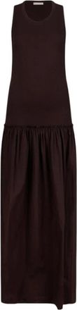 Liu Jo Lange Jersey Jurk met Uitsparingen aan de Zijkant - Dames - Maxi kleedjes - Bruin - M - Katoen - Kleedjes