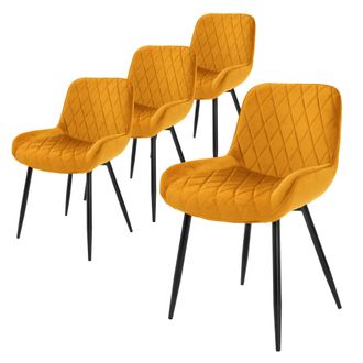 ML Design Ml-design - 4x Sillas De Comedor Ocre Estilo Retro Asiento Tapizado Aspecto De Terciopelo Patas De Metal Negras Con Respaldo Y Apoyabrazos Sill&oacute;n Para